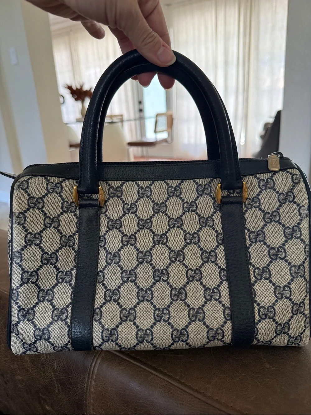 Vintage Gucci GG Accessory Collection Boston Blue Canvas Bag